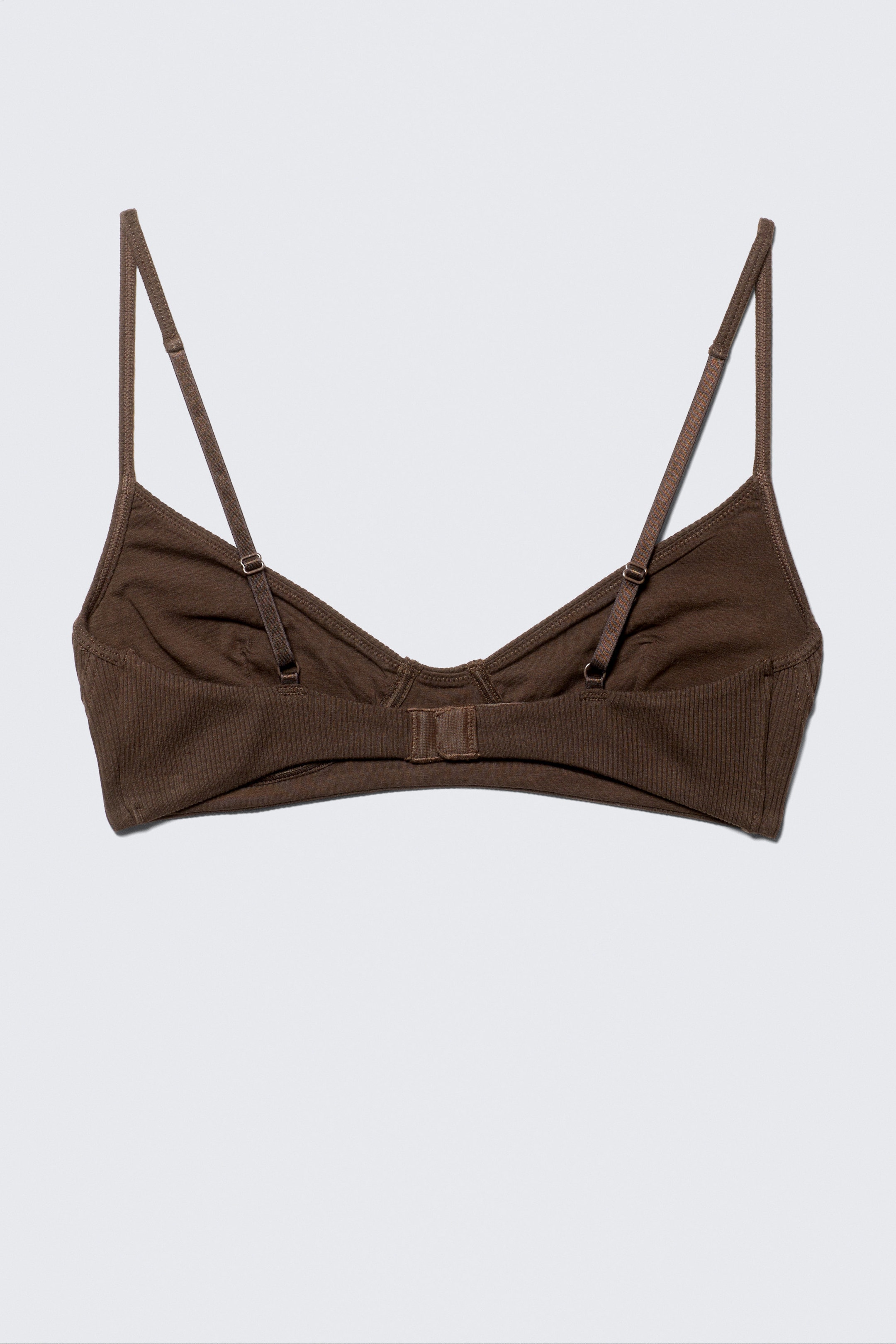 Dark Brown - Stella Ribbed V-neck Cotton Bra - 1
