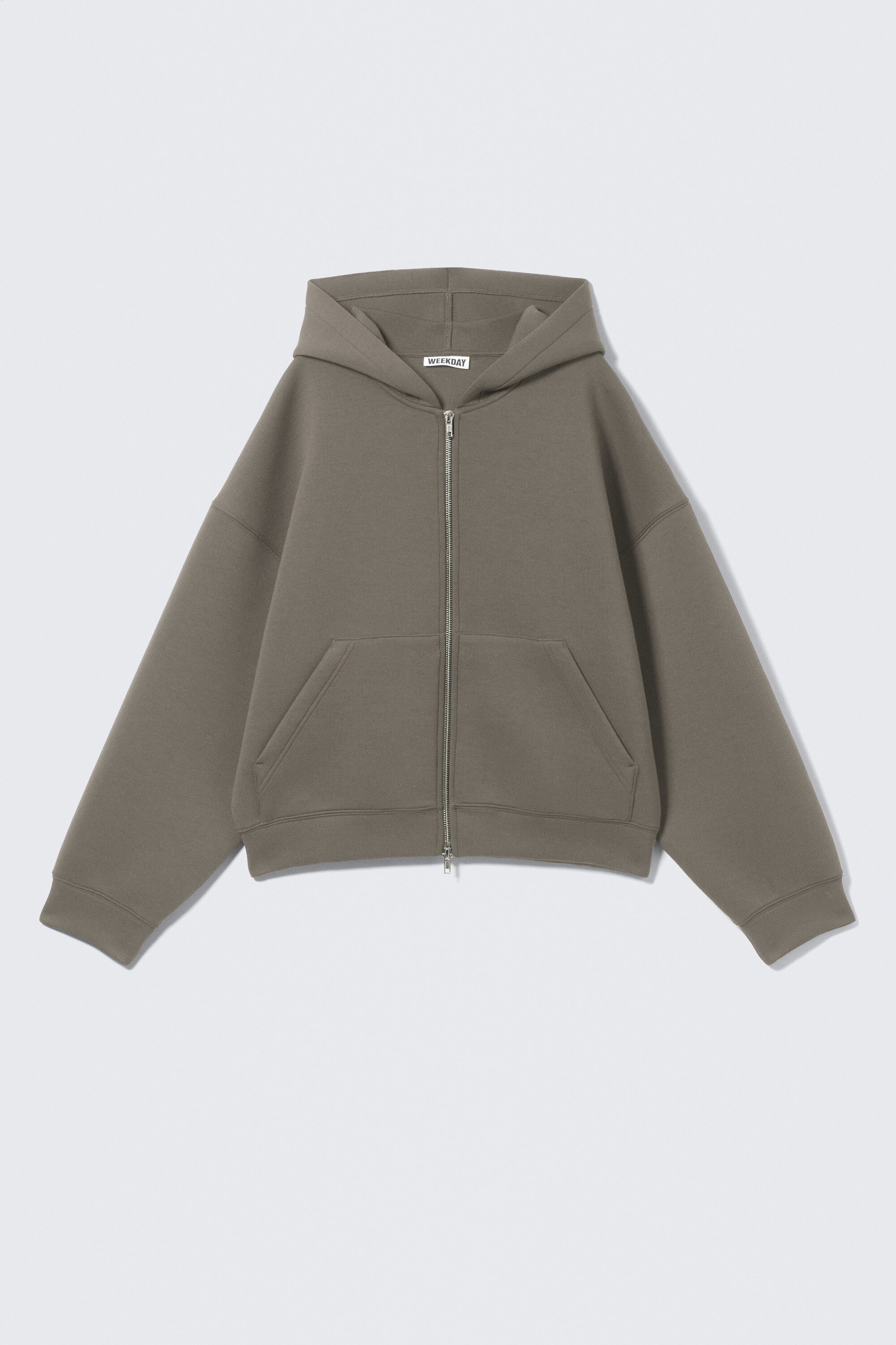 Khaki Grey - Sweat à capuche zippé oversize en scuba - 3