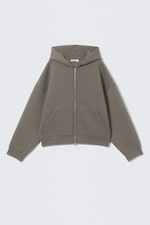 Khaki Grey - Sweat à capuche zippé oversize en scuba - 3