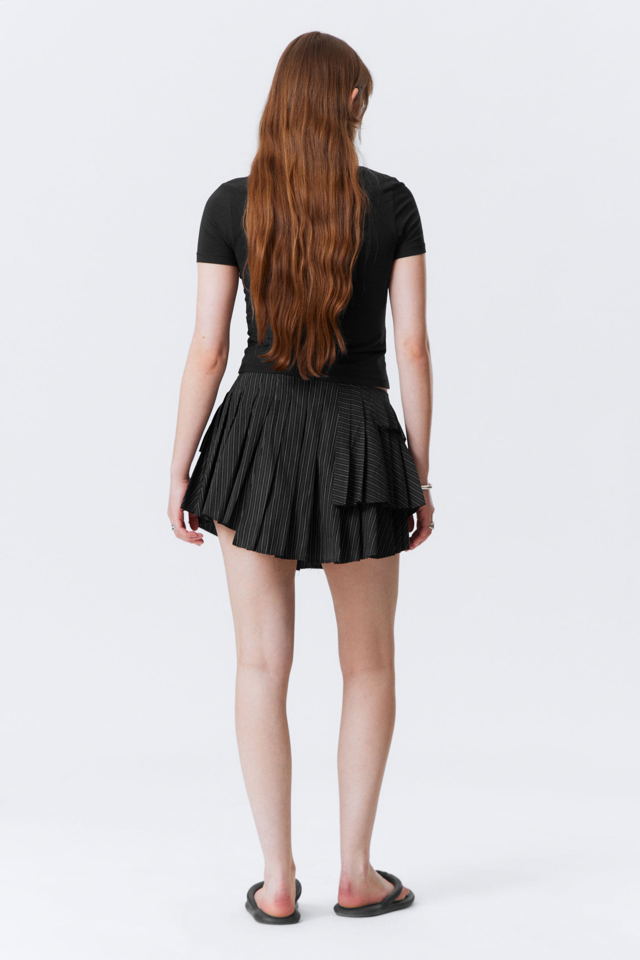 Striped Black - Pleated Layered Mini Skirt - 3