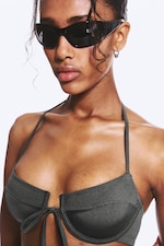 Dark Grey Shimmer - Strappy Wired Halter Bikini Top - 1