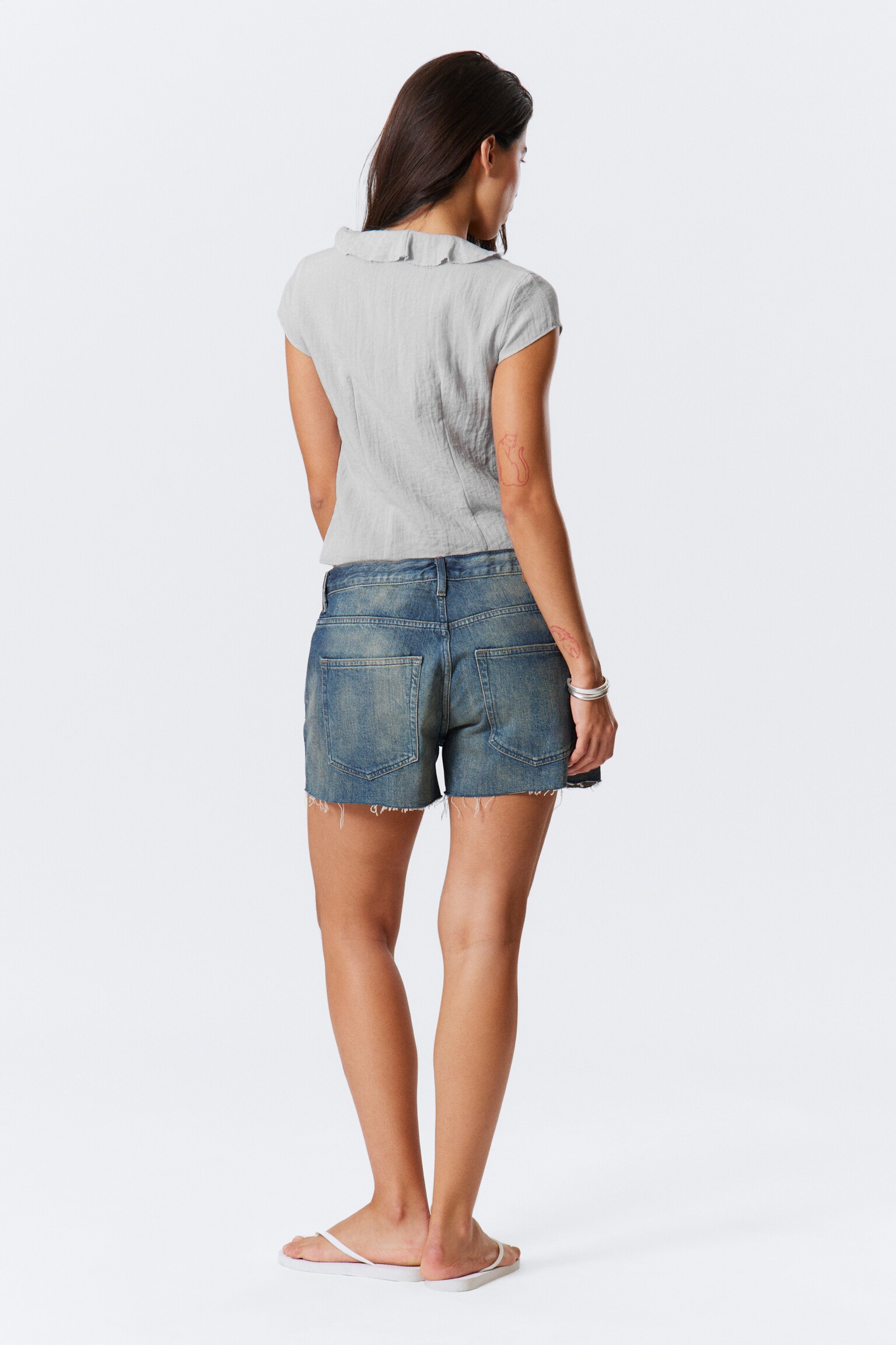 Frilled Tie-Front Top - Light Grey/Dark Grey/White - 4