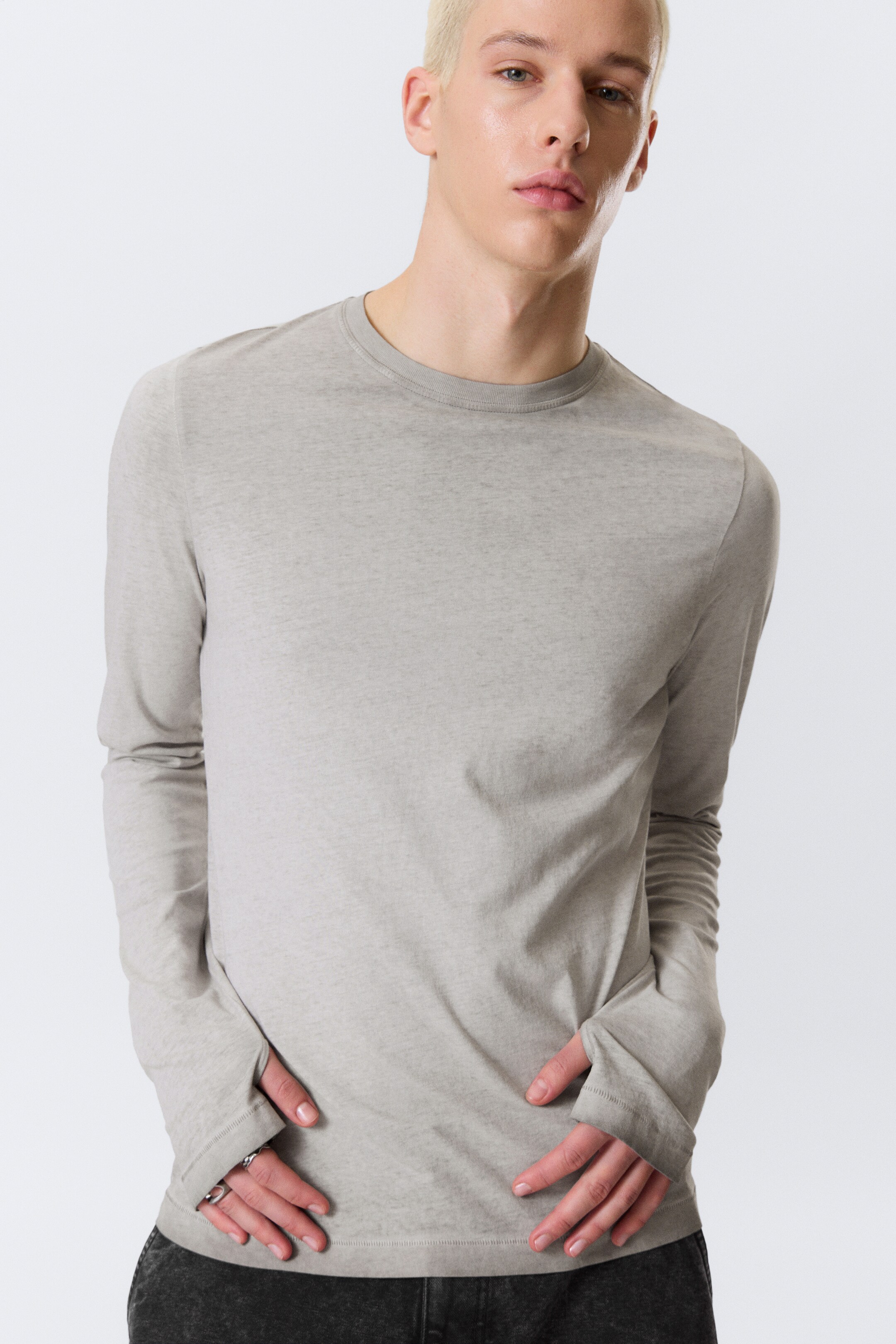Ingrandisci l'immagine: Relaxed Long-Sleeved Cotton T-Shirt - Washed Dark Mole - UOMO | H&M CH 2