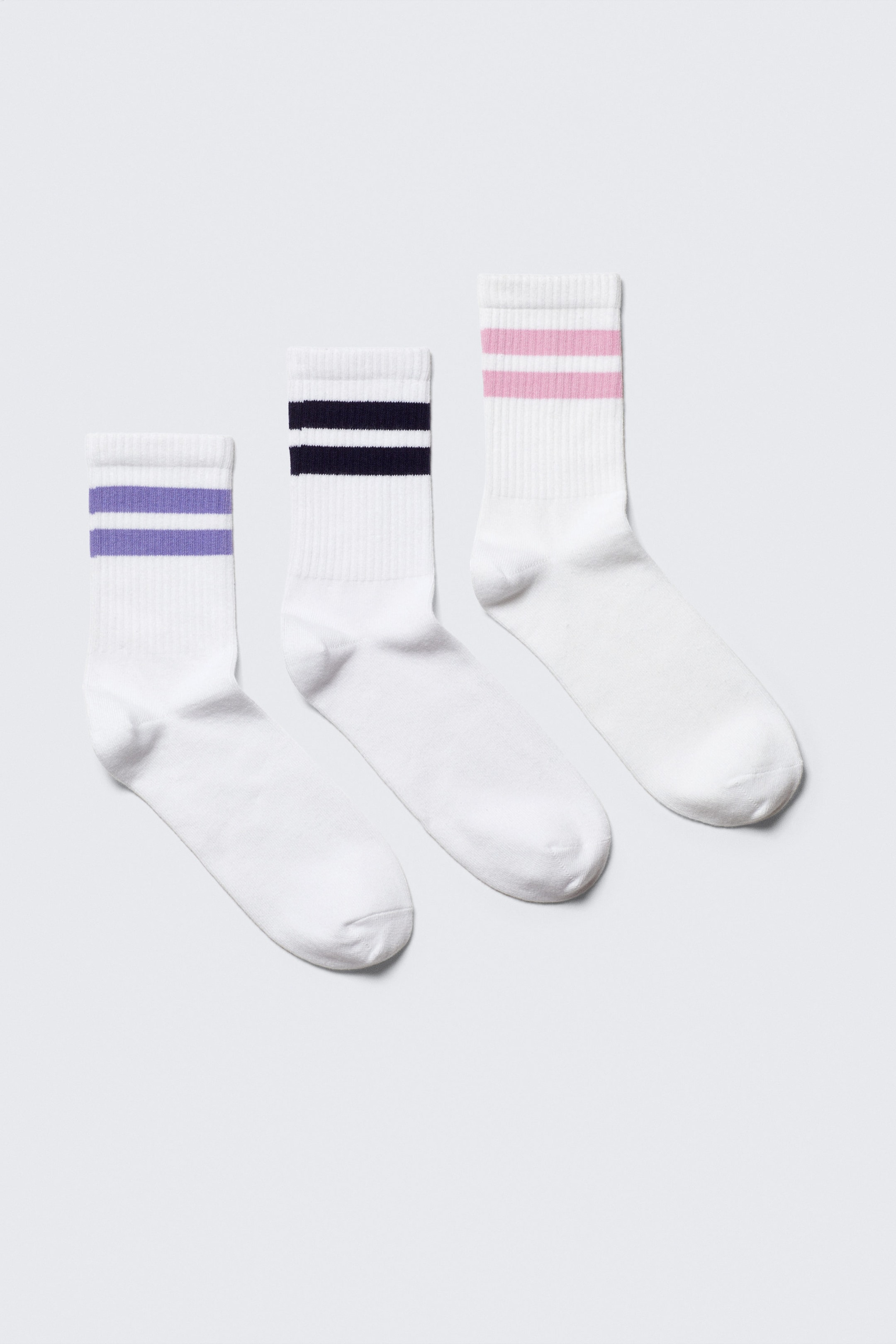 White - Purple/Blue/Pink - 3-pack Striped Sport Socks - 0