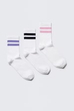 White - Purple/Blue/Pink - 3-pack Striped Sport Socks - 0