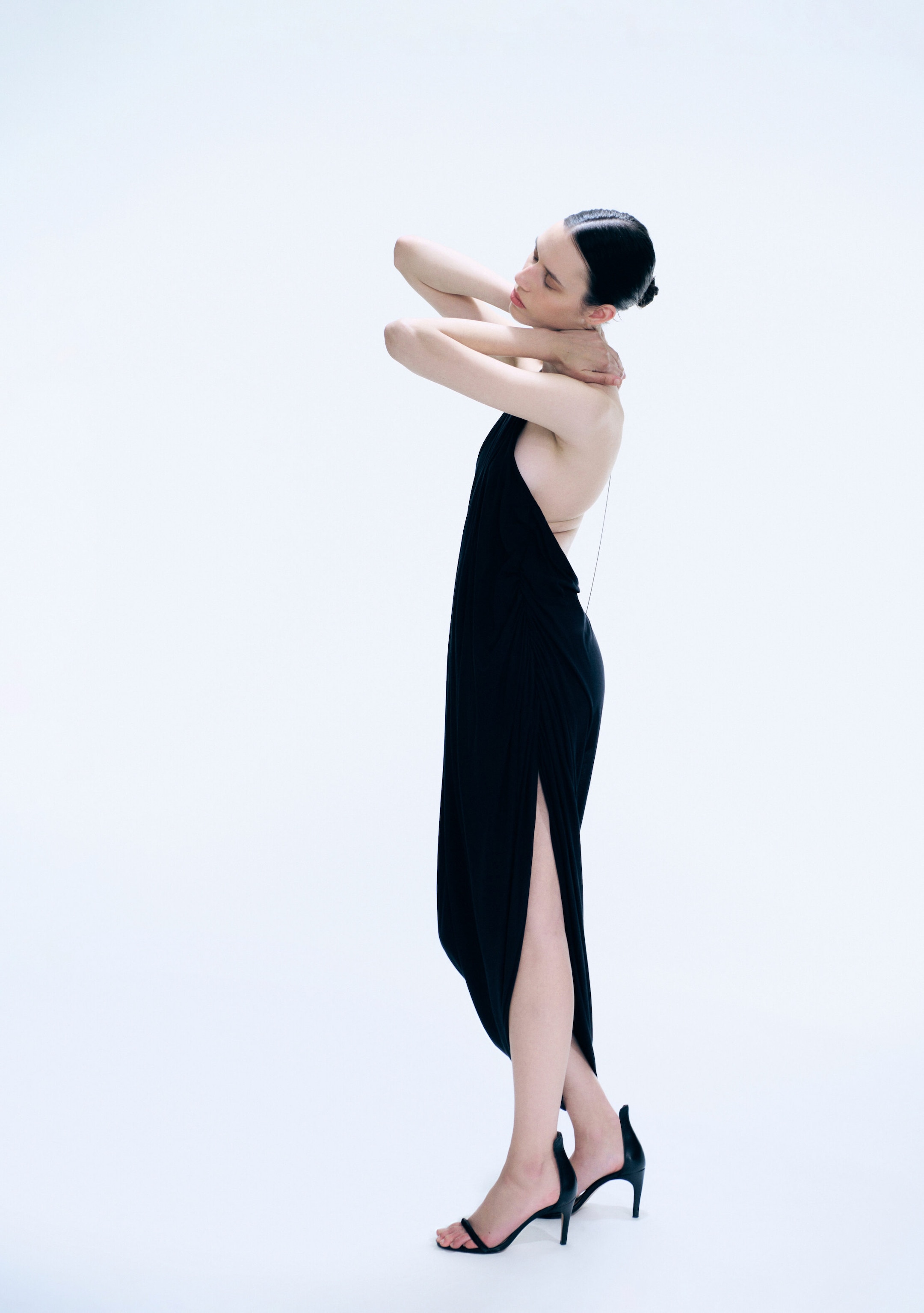 Black - Gathered Halter Dress - 2