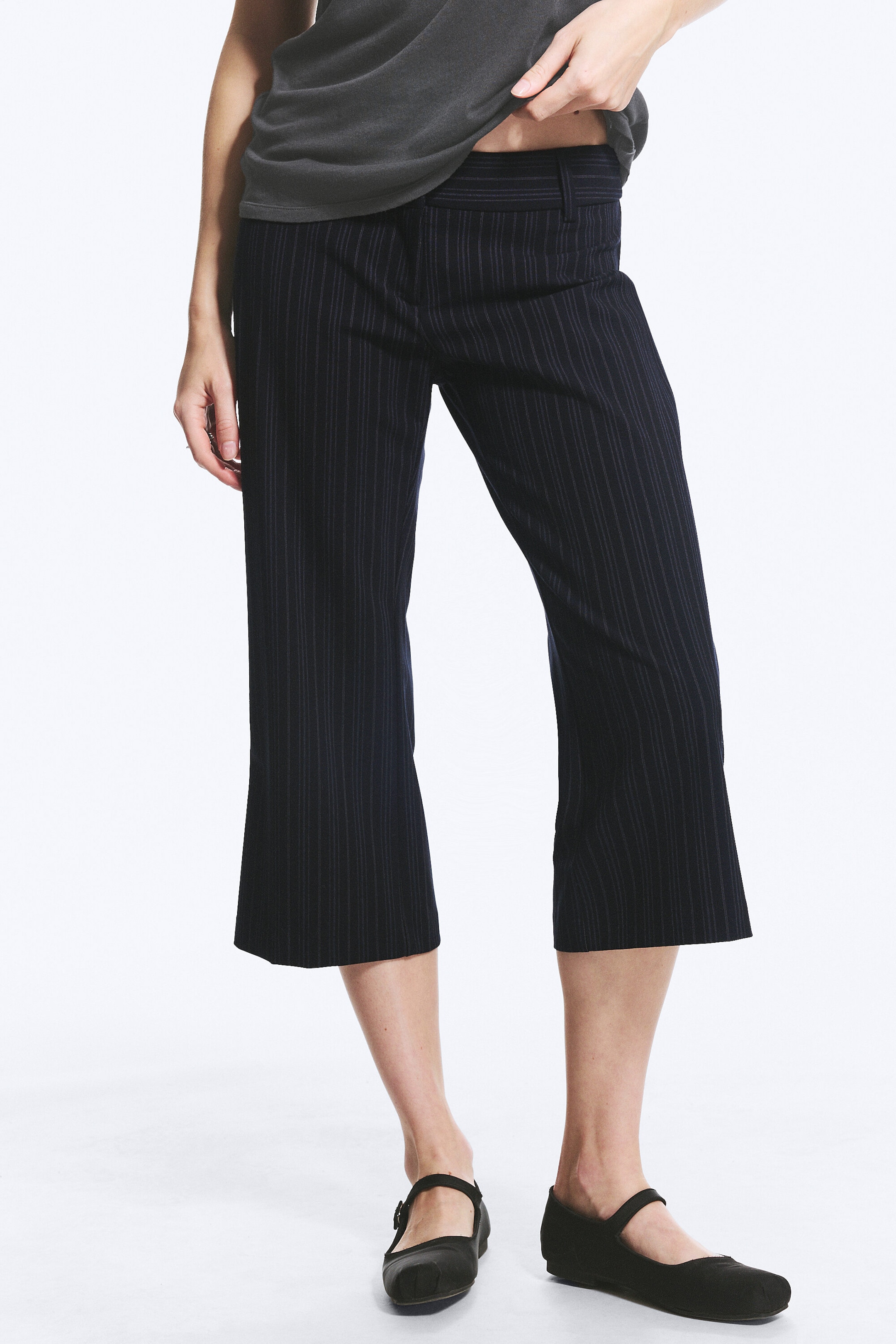Dark Blue - Flared Capri Suiting Trousers - 2