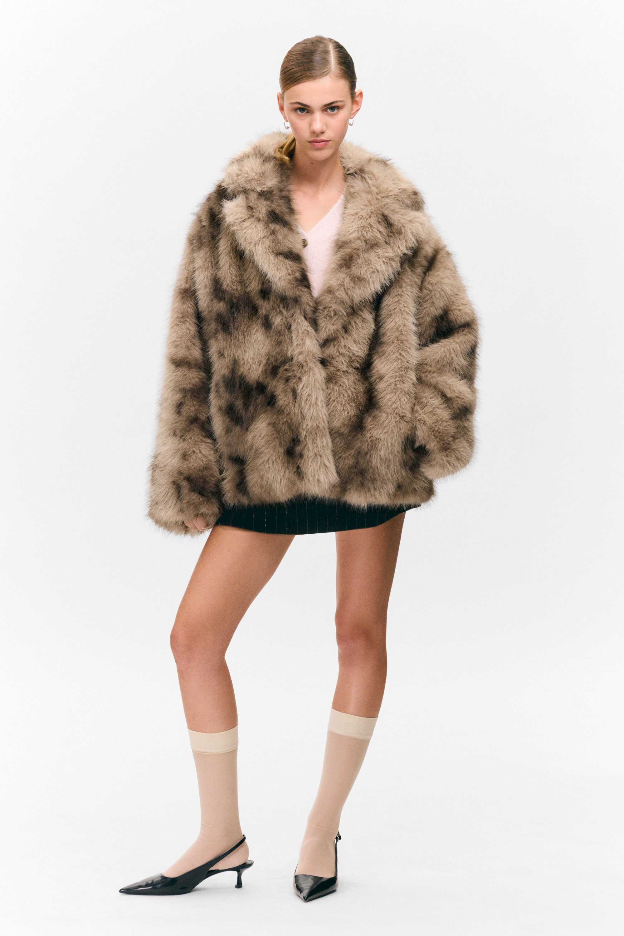 Beige-braunes Leopardenmuster - Kunstfelljacke - 2
