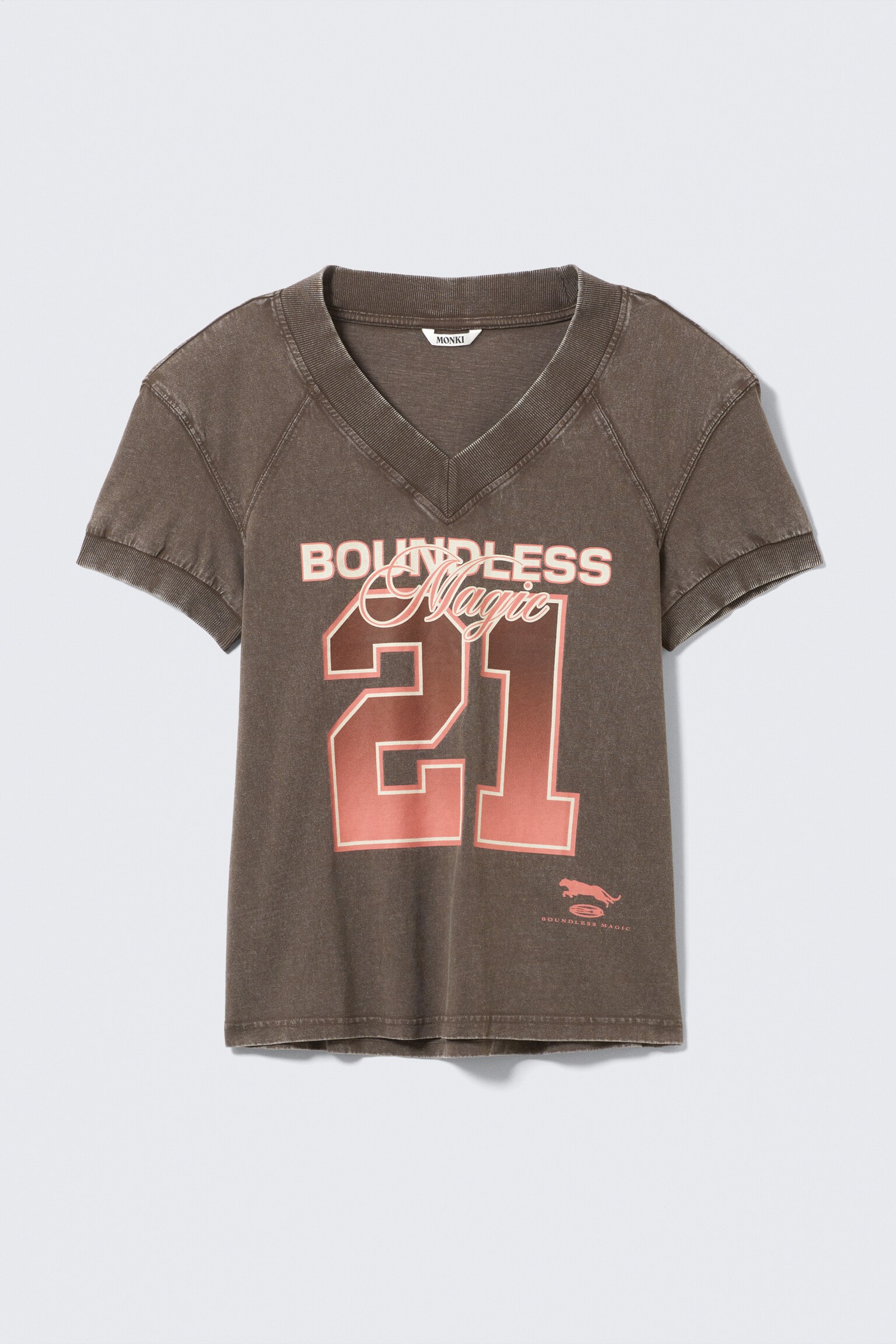 Graphic V-Neck T-shirt - Washed Brown - Boundless Magic/Black - 2