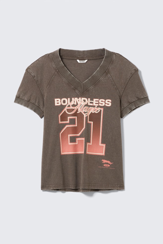 Graphic V-Neck T-shirt - Washed Brown - Boundless Magic - 1