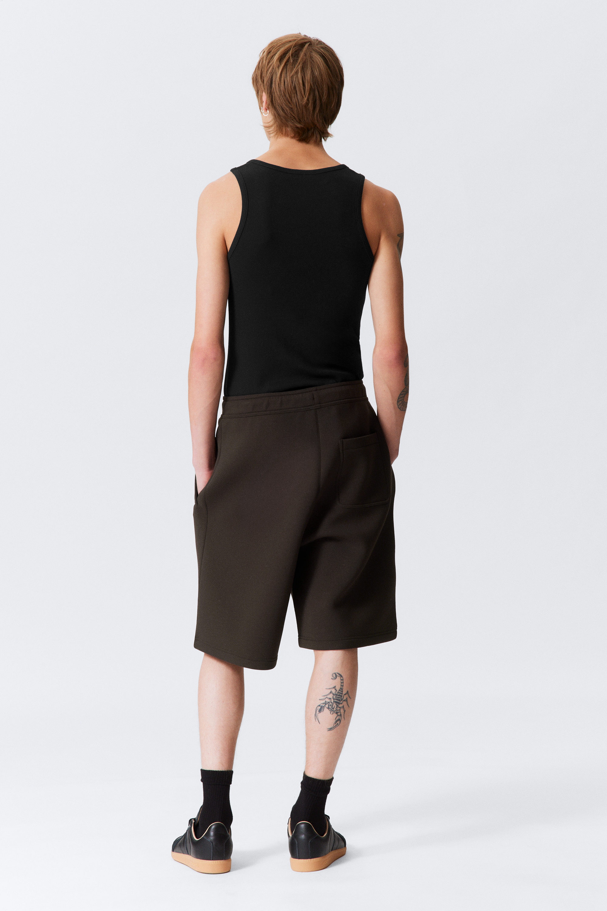 Dark Brown - Loose Fit Scuba Shorts - 3