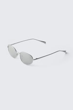 Silver - Grey Lenses - Minimal Oval Metal Frame Unisex Sunglasses - 1