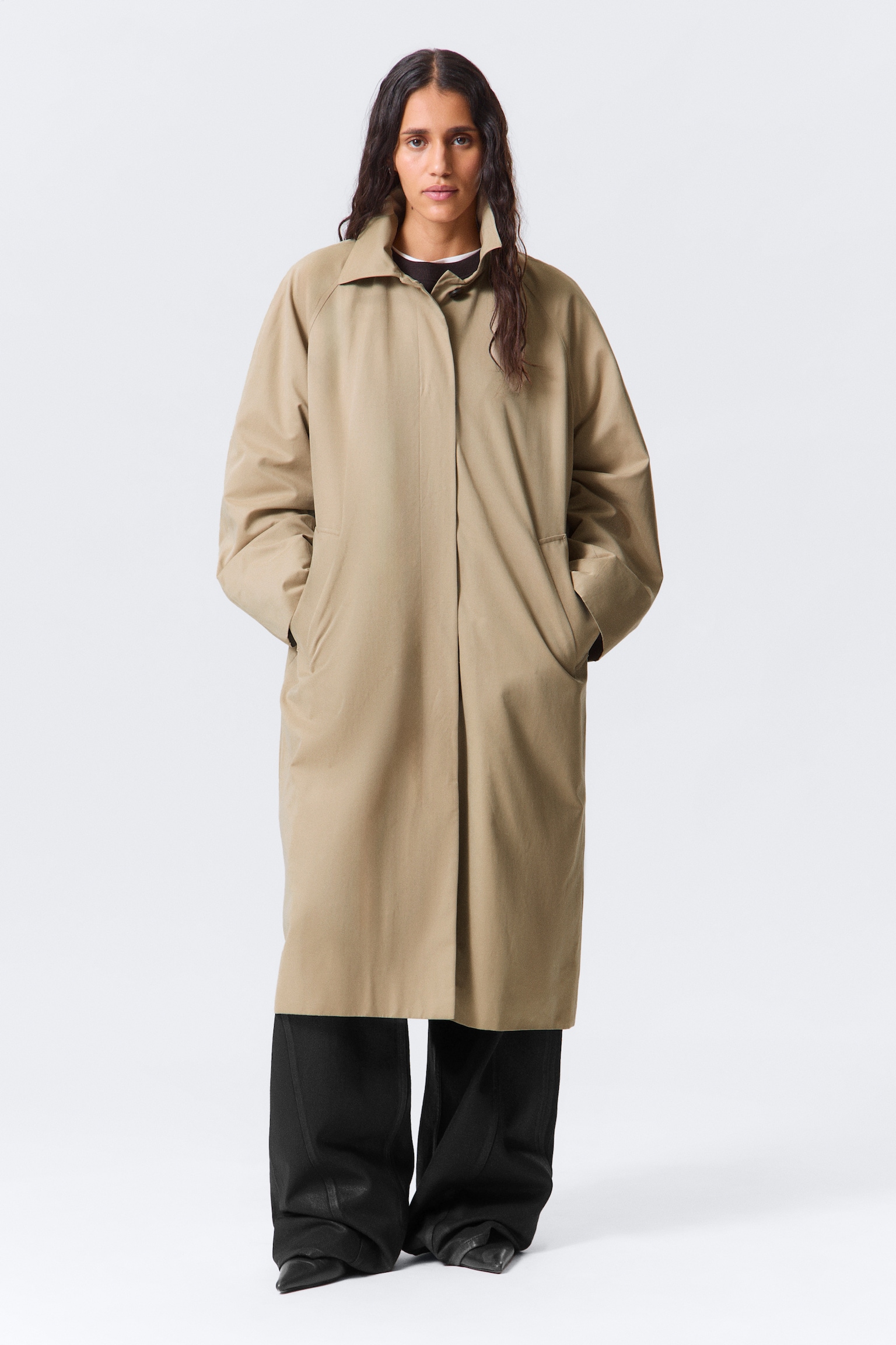 Enkeltradet kørefrakke i oversize - Beige - 6