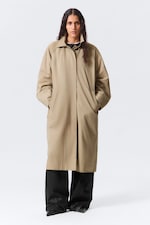 Beige - Einreihiger Oversize-Mantel - 1
