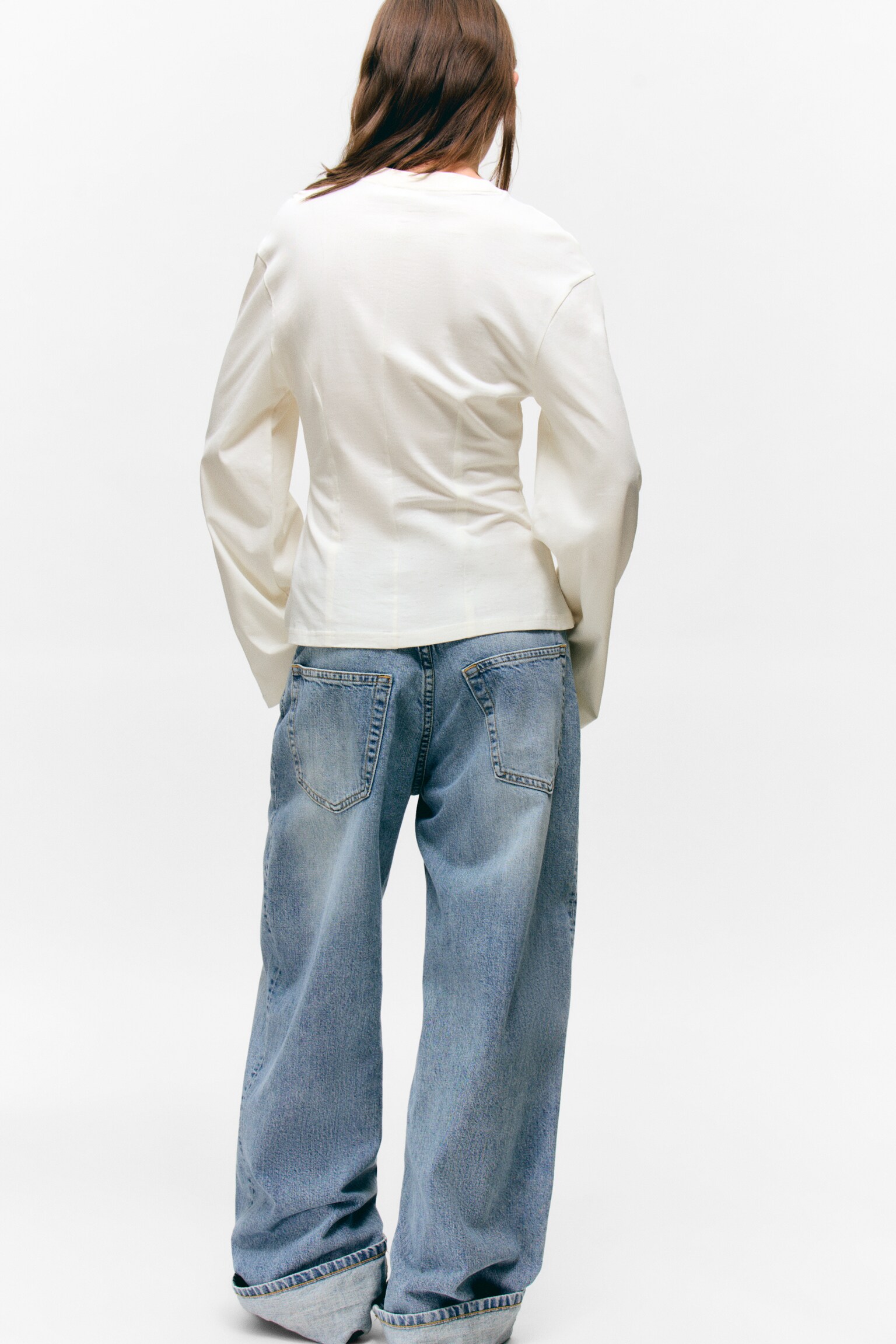 Fitted Long-Sleeved Top - Dusty White/Light Pink/Black - 3