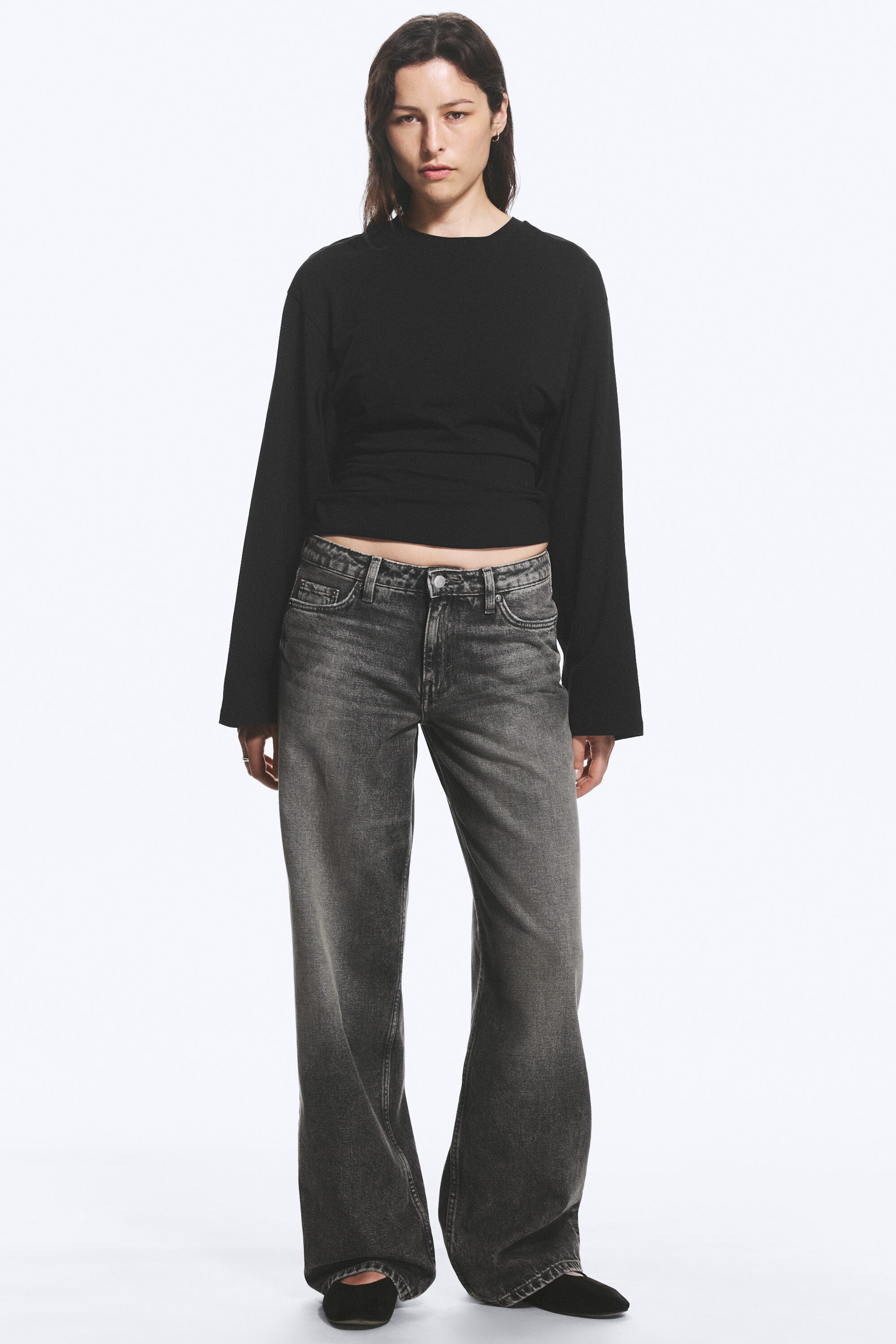 Redondo Black - Black - Ample Low Rise Loose Wide Jeans - 2