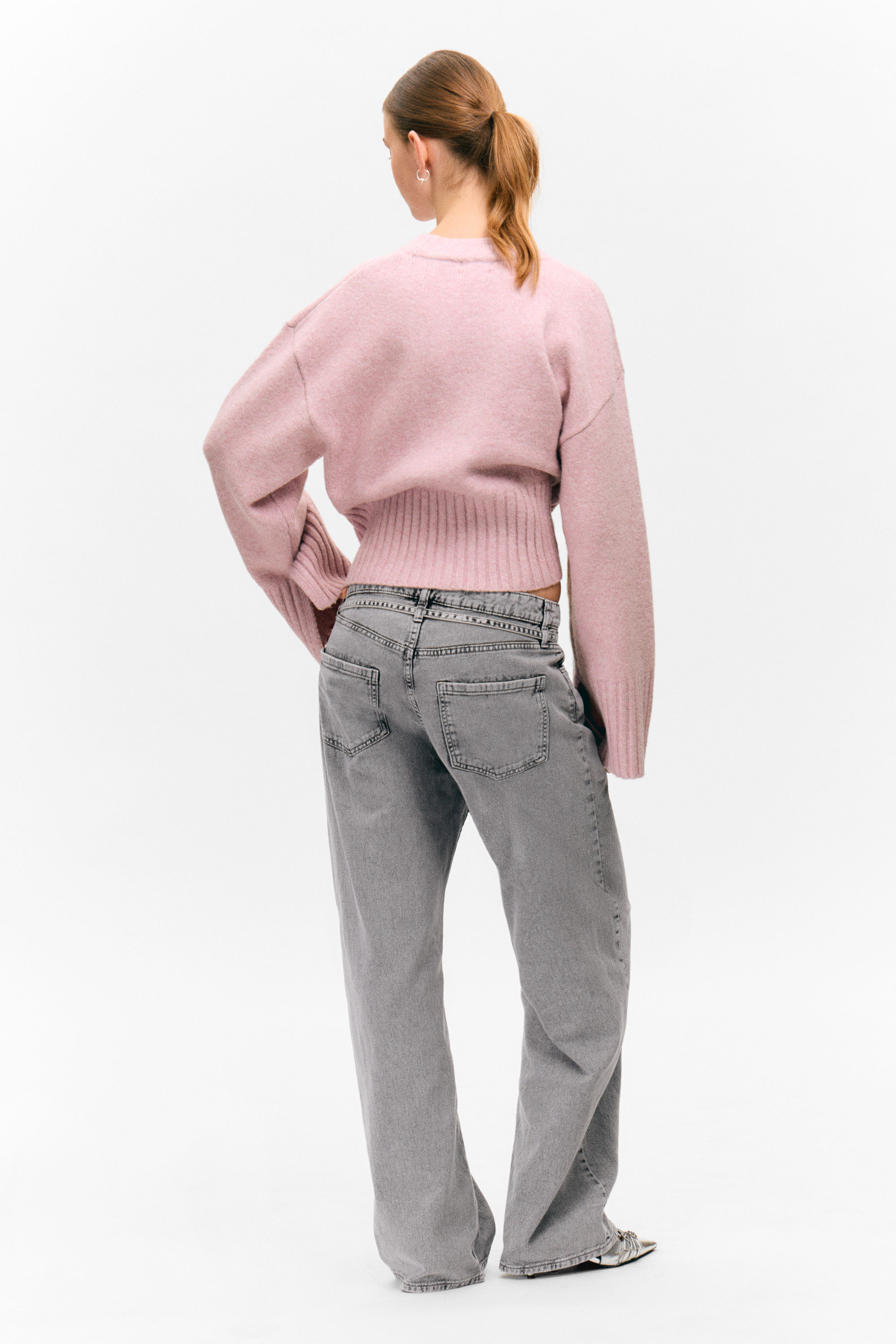 Dusty Grey Overdye - Low Waisted Relaxed Twill Trousers - 3
