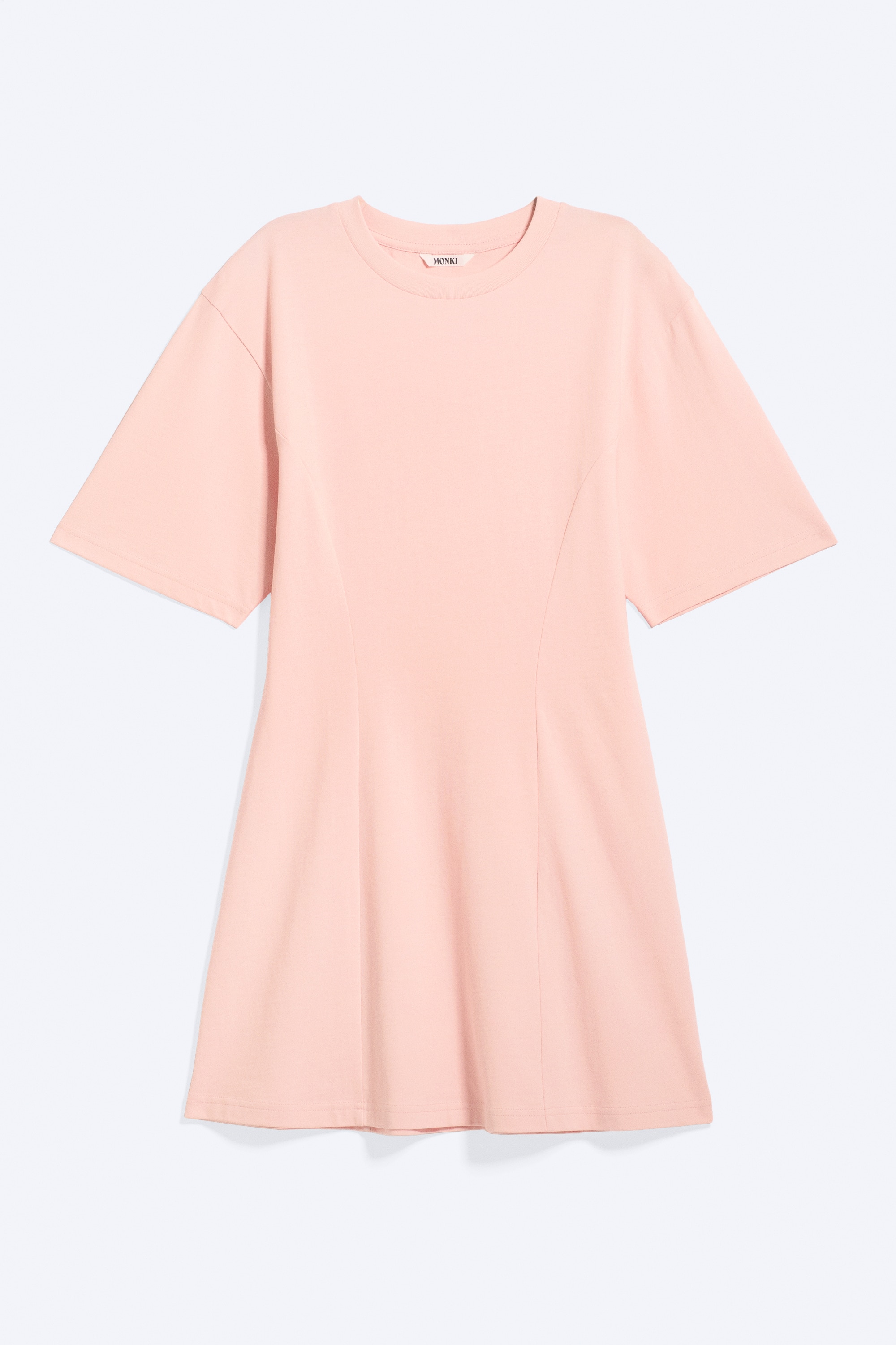 Mini Fit-and-Flare T-shirtowa sukienka - Jasny zakurzony róż/Biały/Czarny