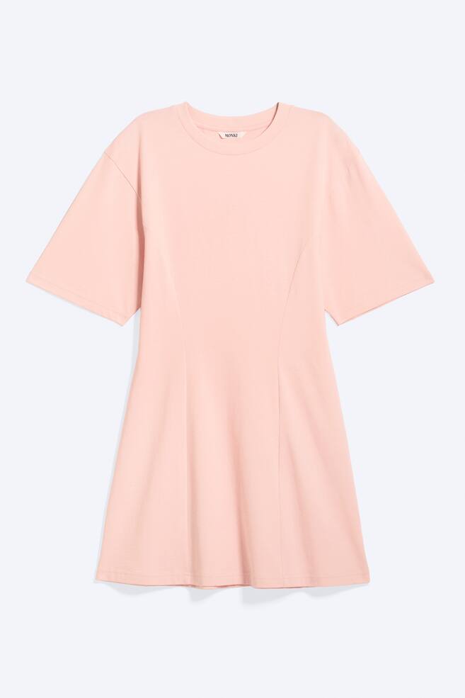 Mini-robe T-shirt cintrée et évasée - Rose poudré clair/Noir/Blanc - 1