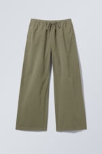 Mörk khakigrön - Lediga tvättade ripstop-byxor - 0