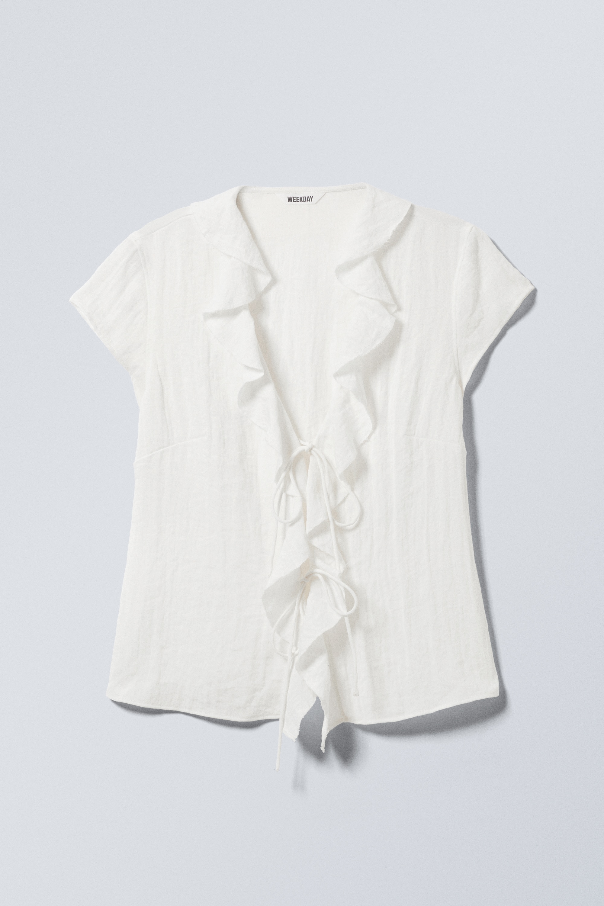 Frilled Tie-Front Top - White/Világosszürke/Dark Grey/Beige