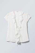 White - Frilled Tie-Front Top - 0