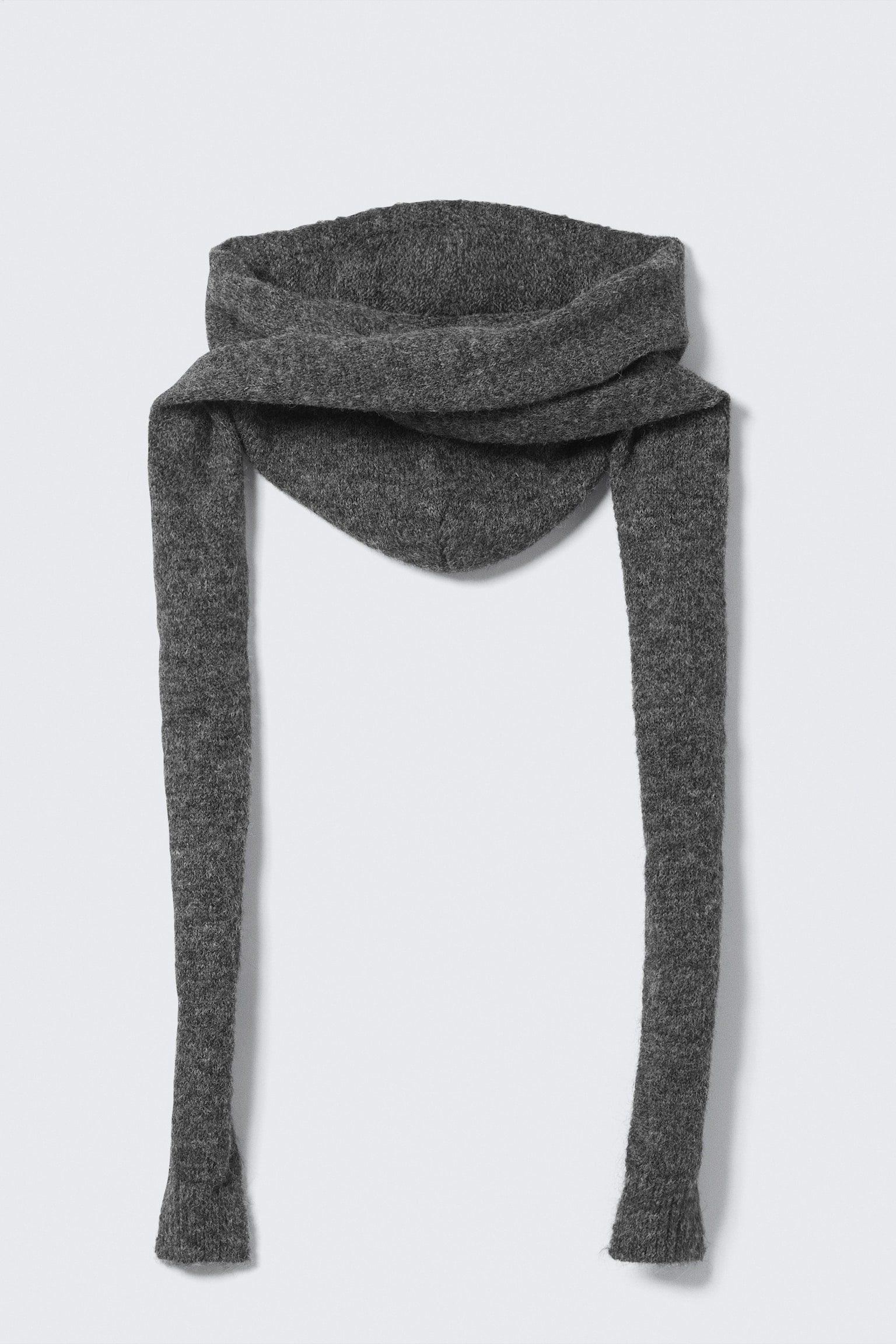 Knitted Tie Hood Scarf - Dark Grey Melange/Beige/Black