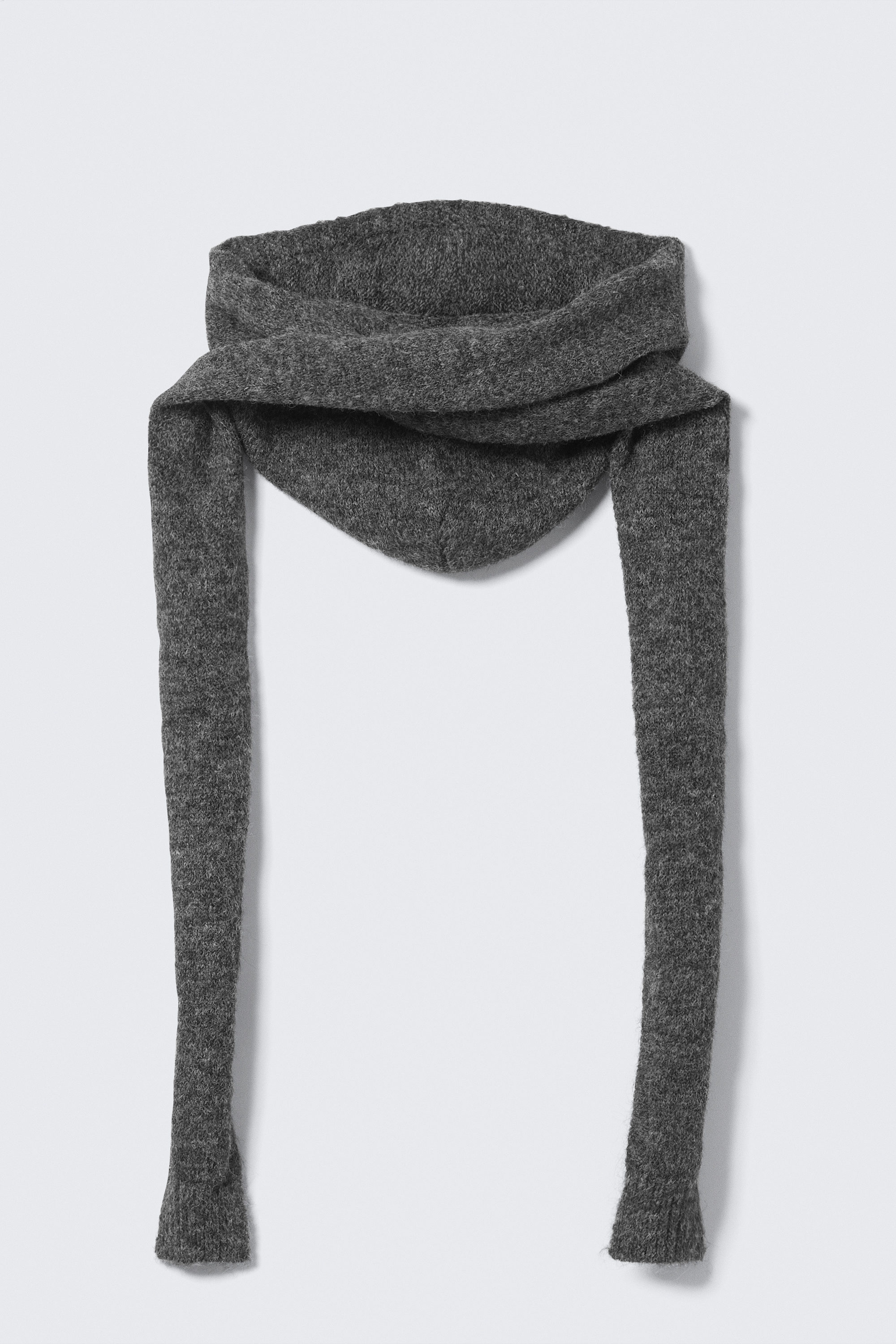 Dark Grey Melange - Knitted Tie Hood Scarf