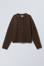 Dark Brown Melange - Loose Knitted Cardigan - 0