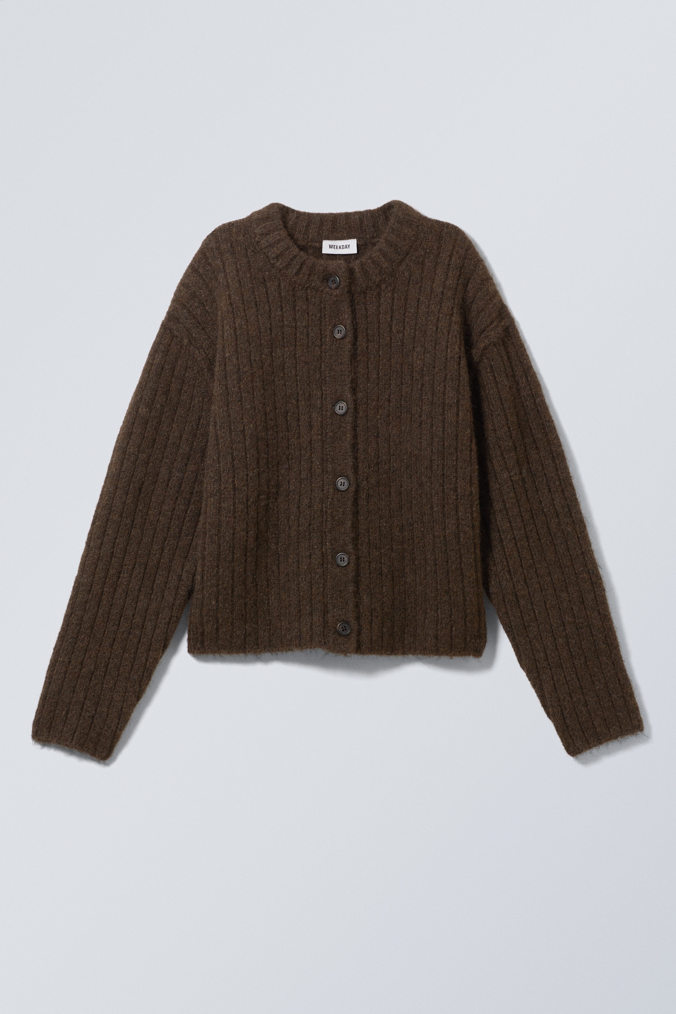 Dark Brown Melange - Loose Knitted Cardigan - 0
