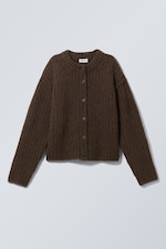 Dark Brown Melange - Loose Knitted Cardigan - 0