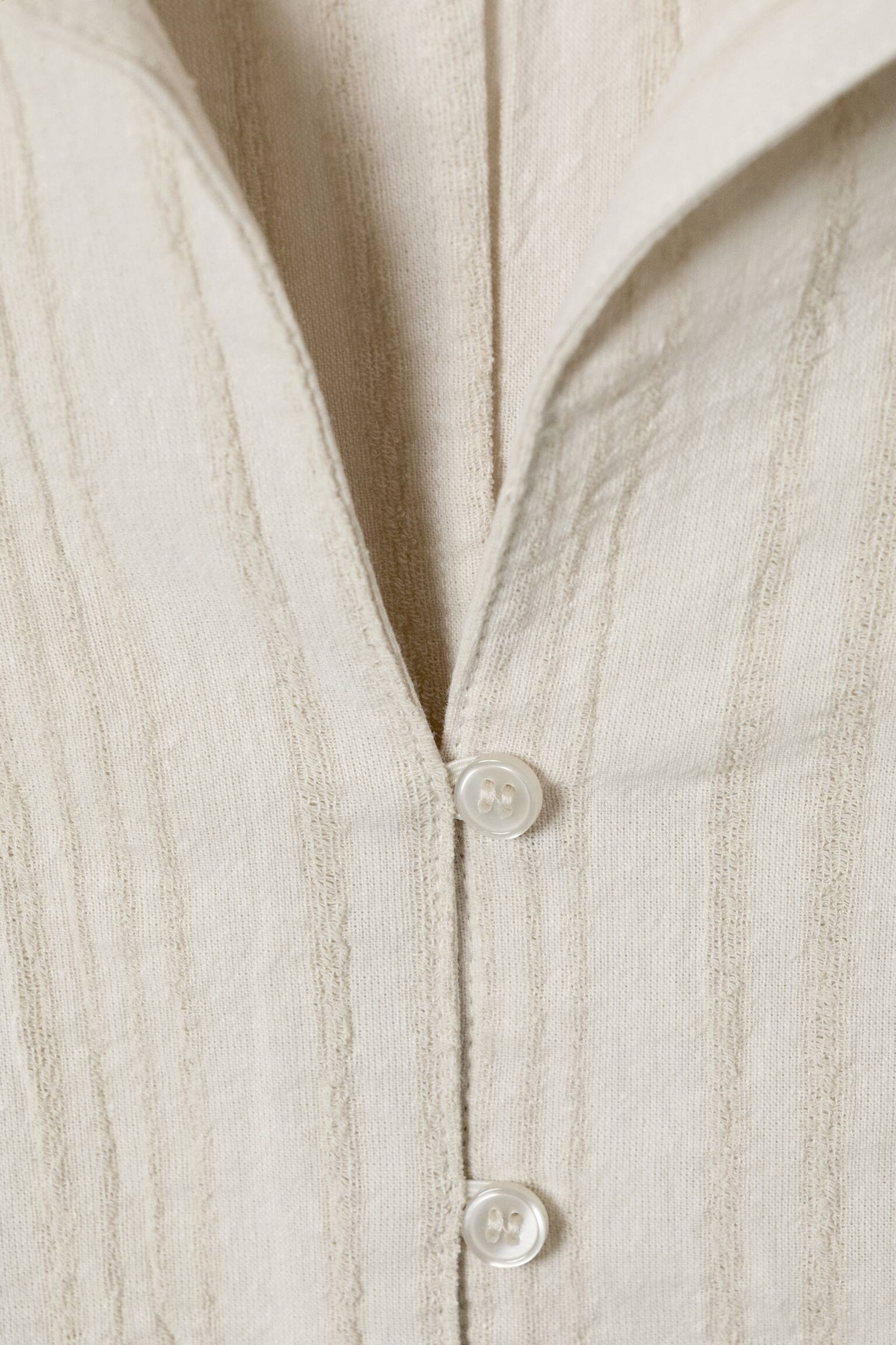 Bluzka o strukturalnej powierzchni Slim Fit - Jasnobeżowy/Ciemnoszary w paski - 4