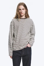 White - Brown Stripes - Loose Boxy Long-Sleeved T-shirt - 1
