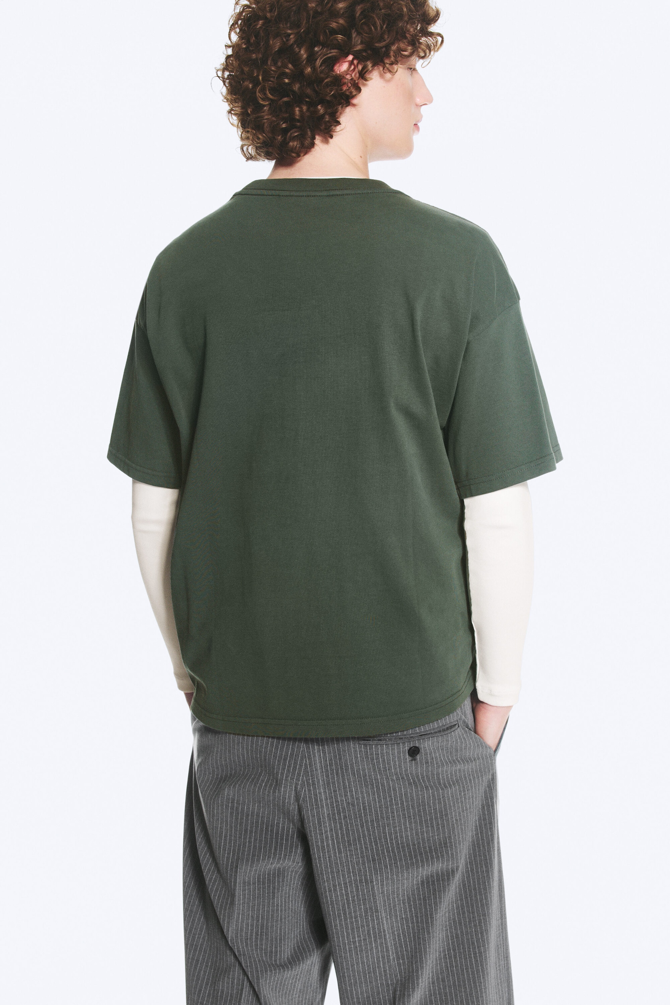 Dark Green - Skull - Boxy Printed Graphic T-shirt - 3