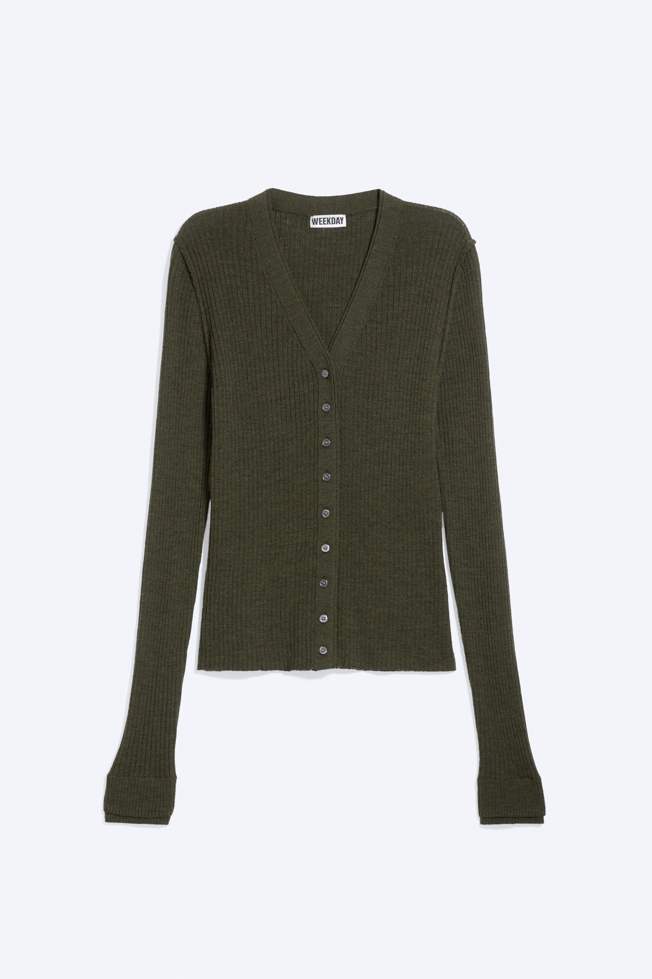 Mørkegrønn - V-hals cardigan i merinoull - 1