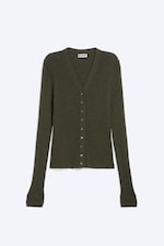 Mørkegrønn - V-hals cardigan i merinoull - 0