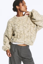 Mélange jaune poussiéreux - Pull en maille torsadée épaisse - 1