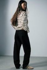 Black - Loose Fit Barrel Leg Suiting Trousers - 1