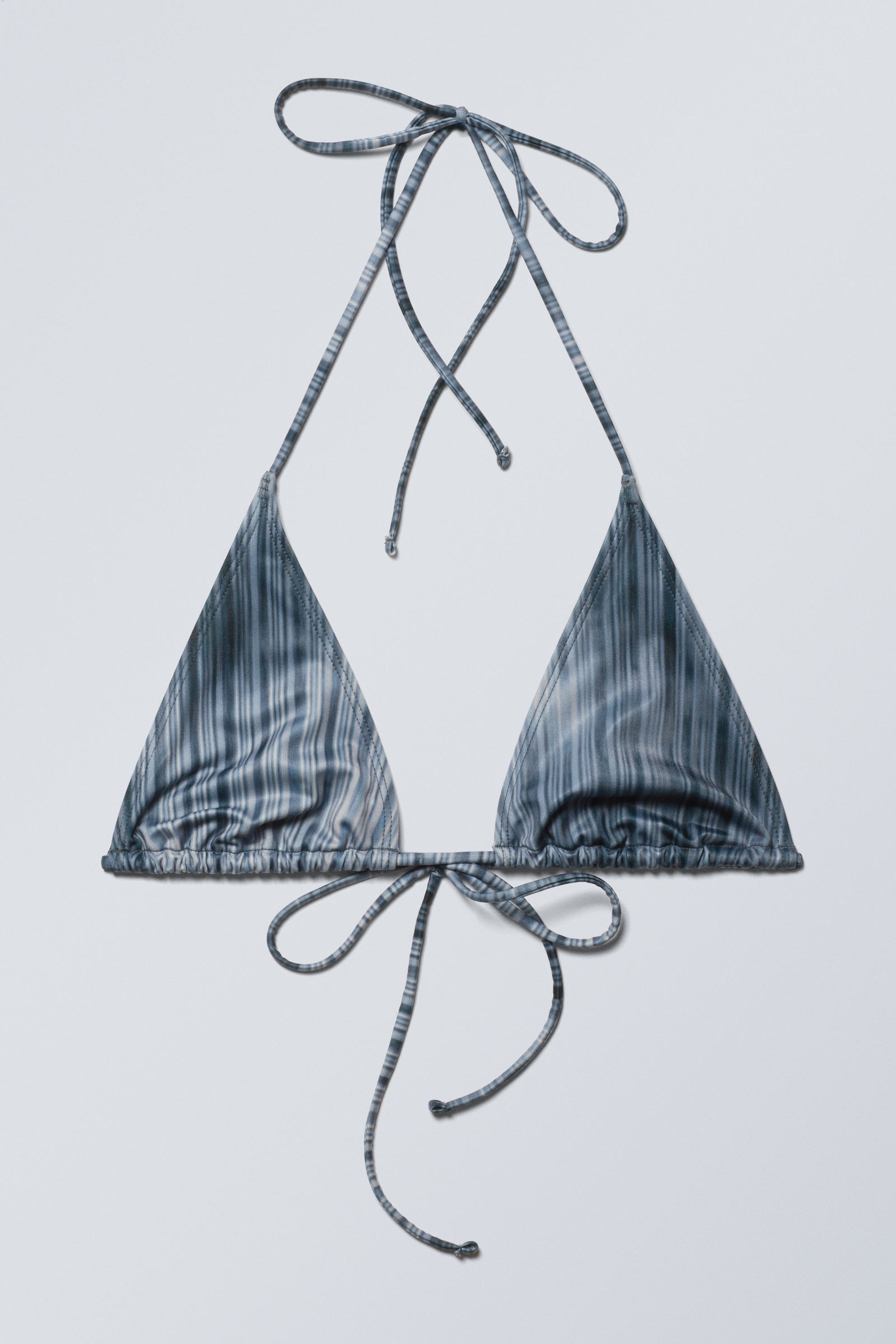 Striped Dark Blue - Strappy Printed Triangle Bikini Top - 3