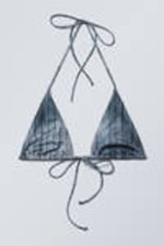 Striped Dark Blue - Strappy Printed Triangle Bikini Top - 3