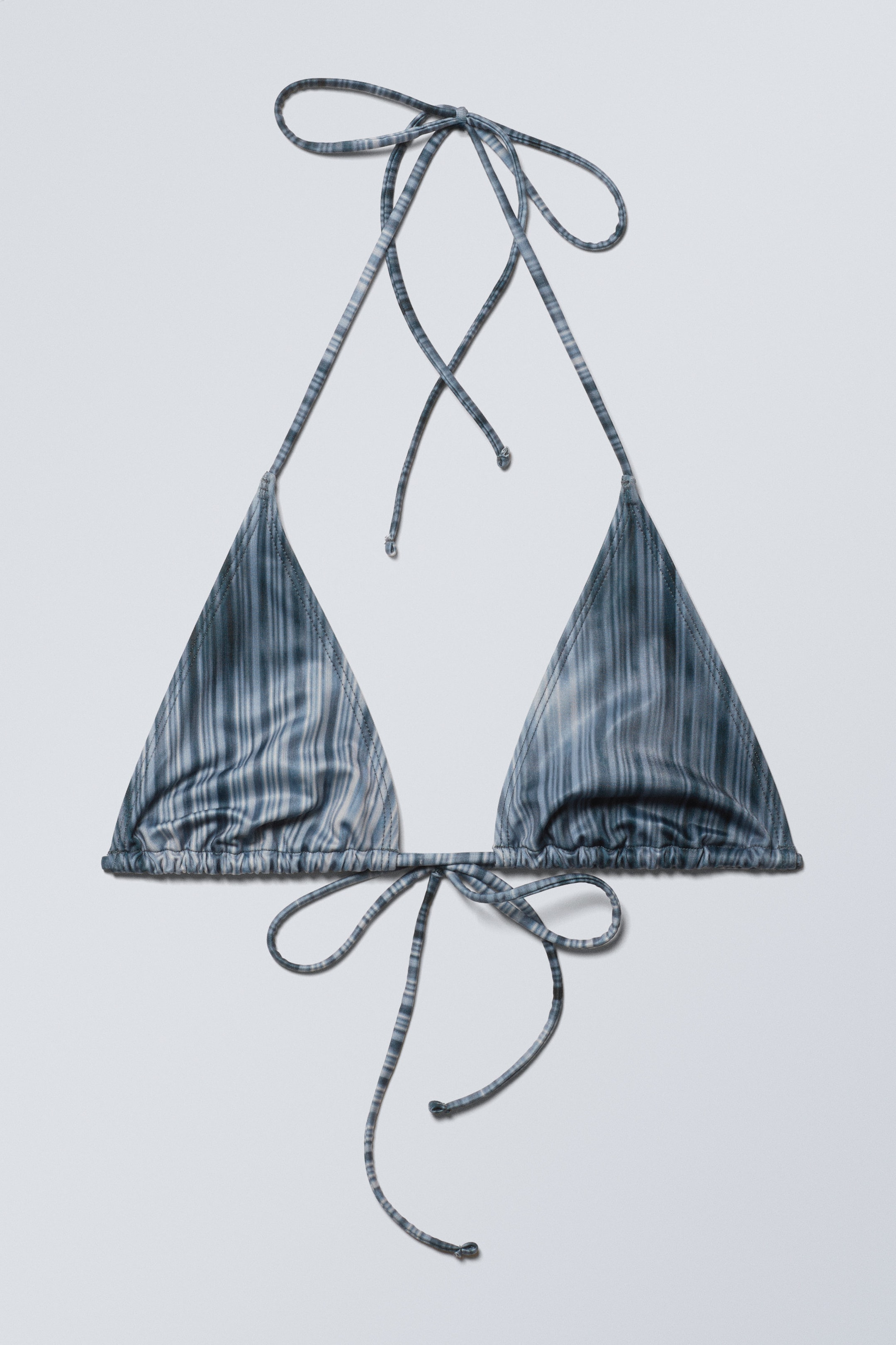 Striped Dark Blue - Strappy Printed Triangle Bikini Top - 1
