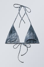 Striped Dark Blue - Strappy Printed Triangle Bikini Top - 0