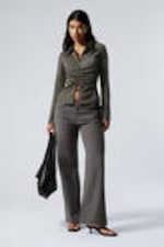 Dark Grey - Pinstriped - Low Waist Pinstripe Cotton Trousers - 0