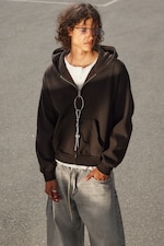 Dark Brown - Loose Fit Zip Hoodie - 0