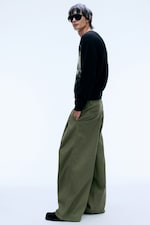Dusty Khaki Green - Otis Baggy Pleated Twill Chinos - 0