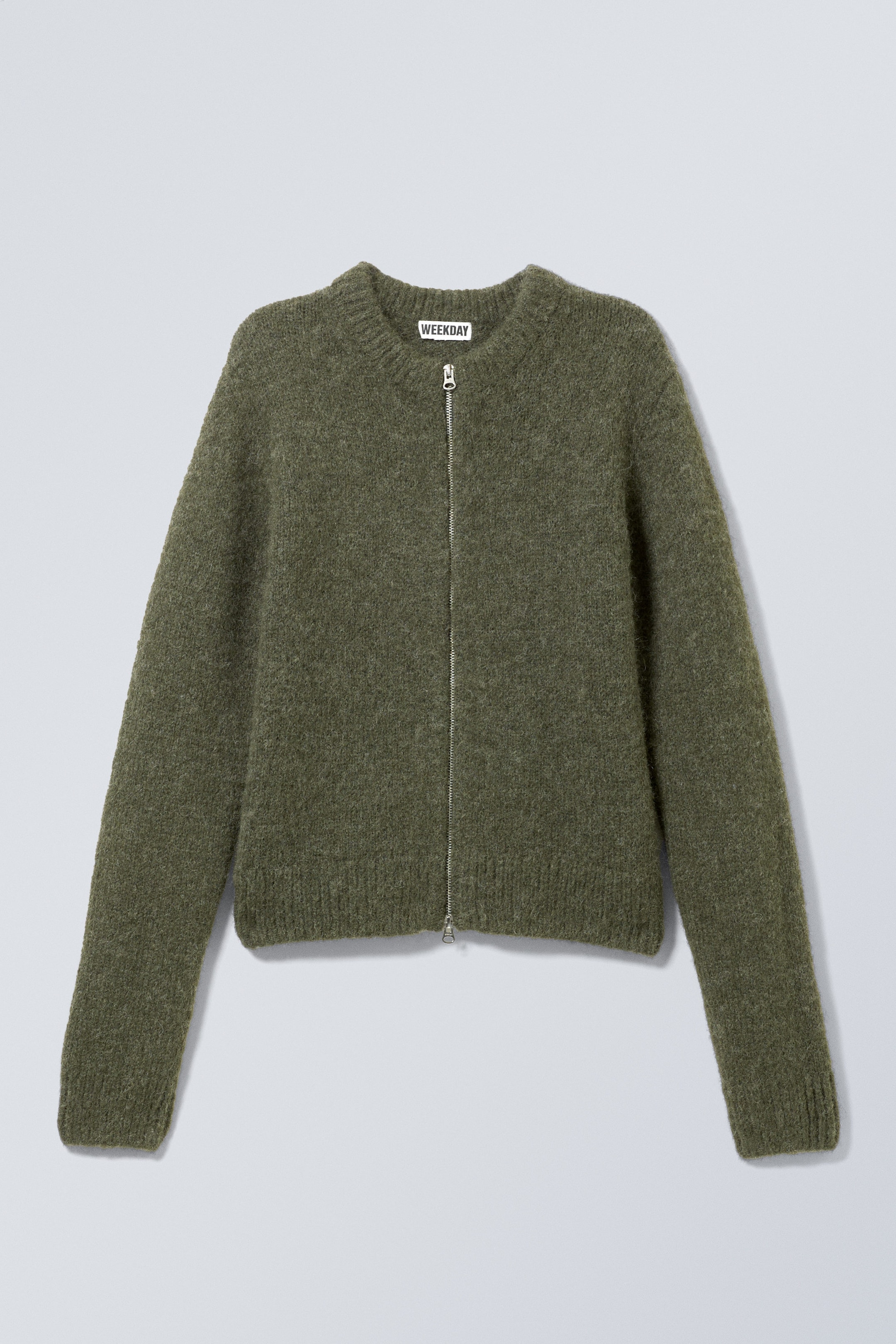 Dark Khaki Green - Slim Knitted Zip Cardigan - 0