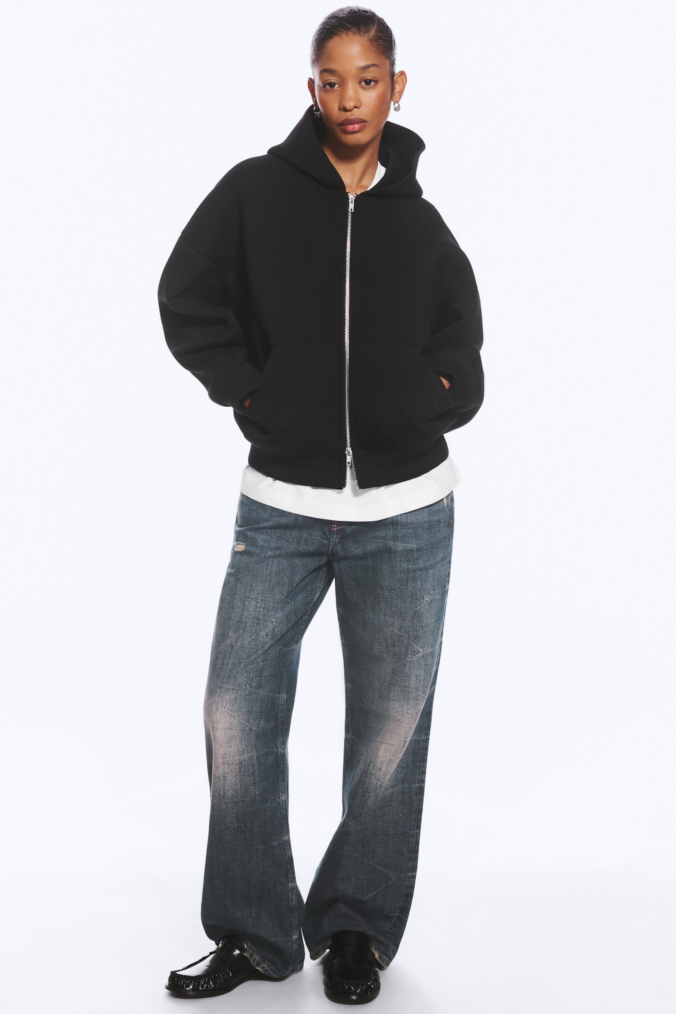 Black - Oversized Scuba Zip-Hoodie - 1