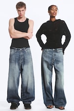 Board Blue - Medium Blue - Astro Mid Rise Loose Baggy Unisex Jeans - 0