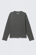 Dark Grey - Loose Boxy Long-Sleeved T-shirt - 3