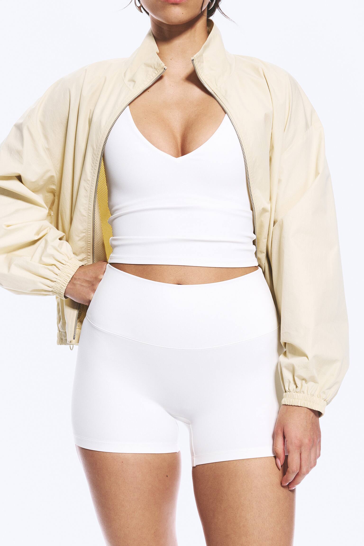 Shorts Biker Sportivi a Vita Alta - Bianco/Grigio chiaro/Nero - 4